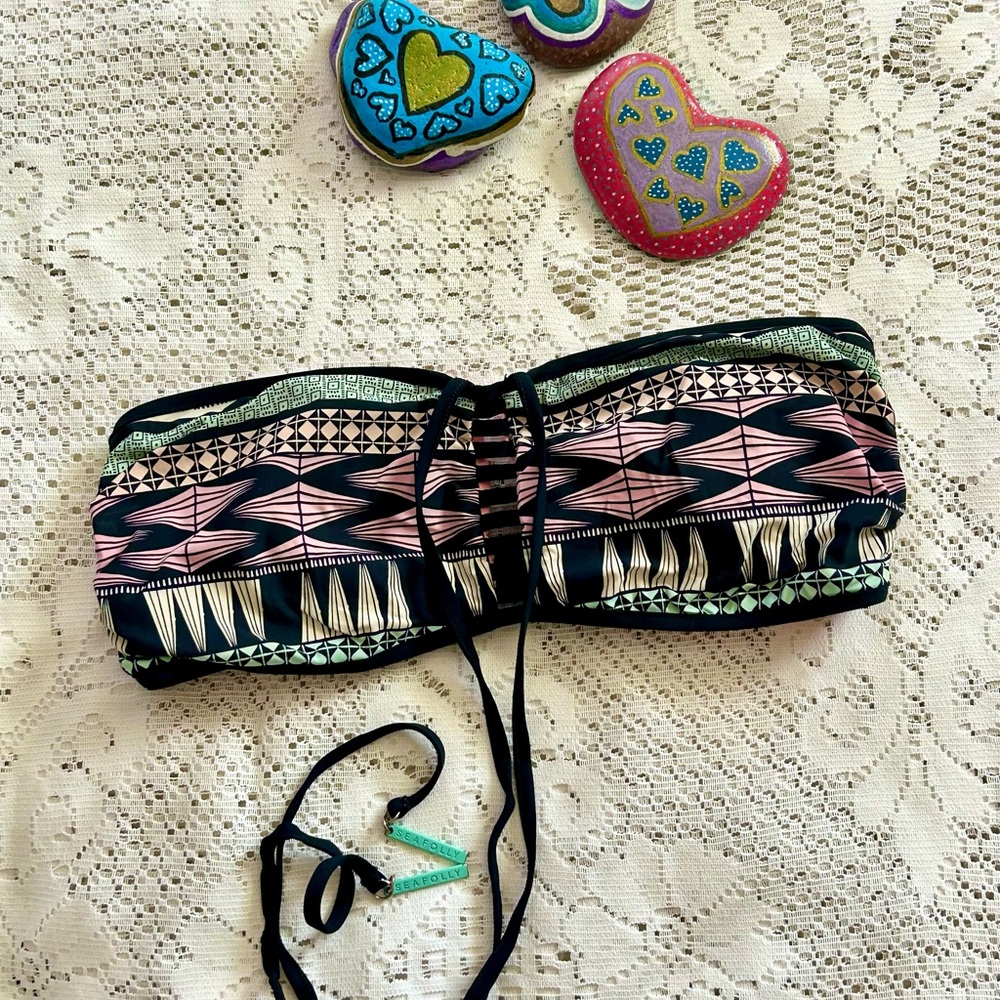 Seafolly Australia Geometric Tribal Bandeau Bikini Top - Size 14